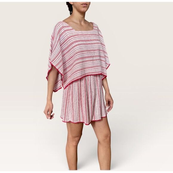 hoss-intropia Dresses & Skirts - Hoss Intropia Mini Cape Dress Cotton Red White Stripe Boho